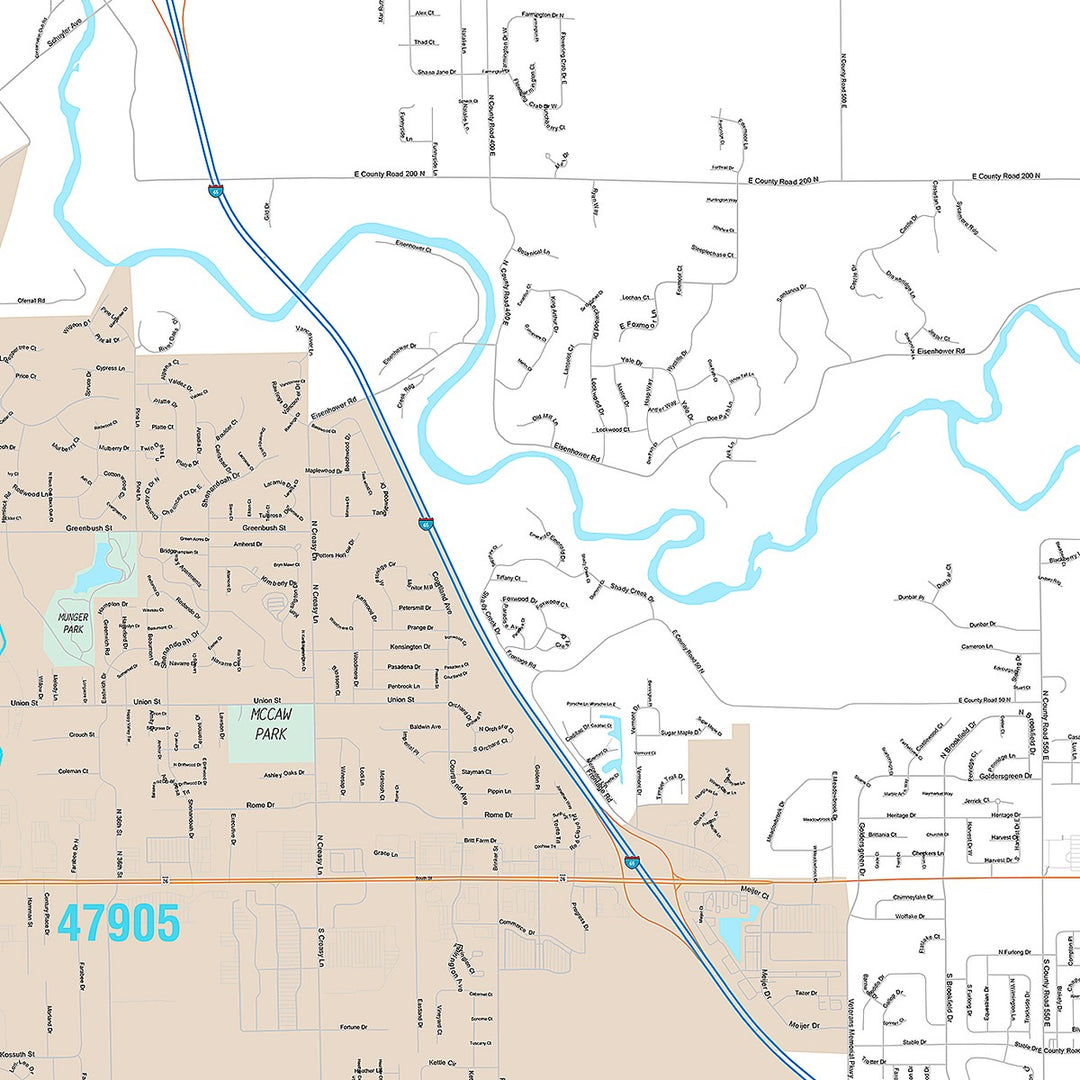 Premium Style Wall Map of Lafayette, IN