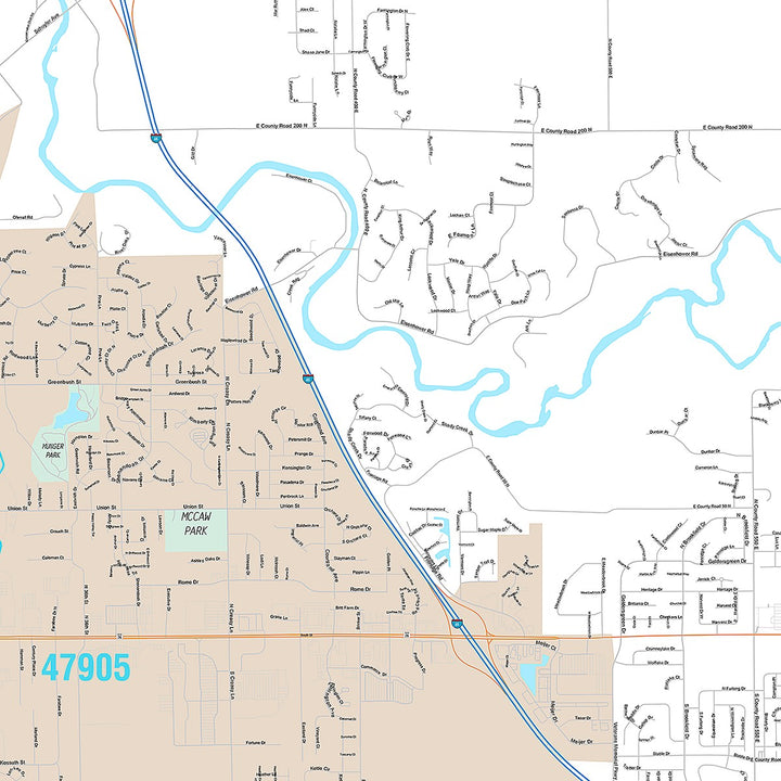 Premium Style Wall Map of Lafayette, IN