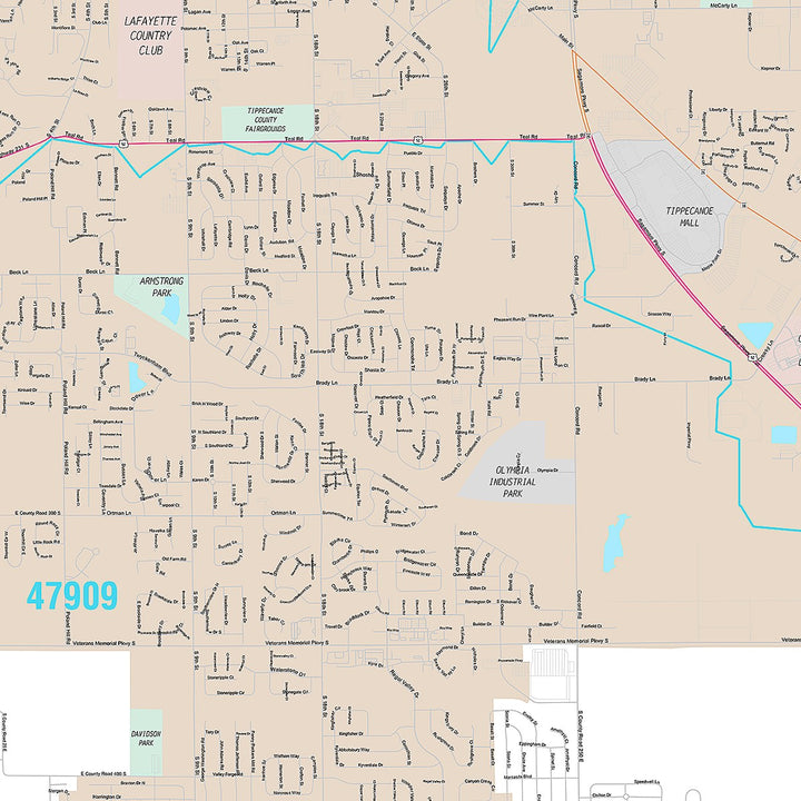 Premium Style Wall Map of Lafayette, IN