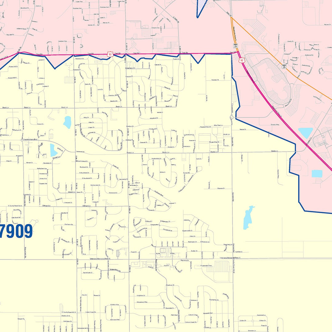 Color Cast Wall Map of Lafayette, IN