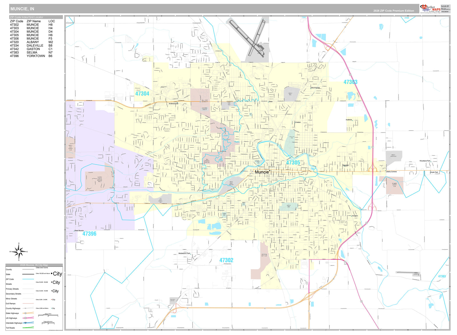 Premium Style Wall Map of Muncie, IN