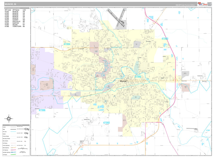 Premium Style Wall Map of Muncie, IN