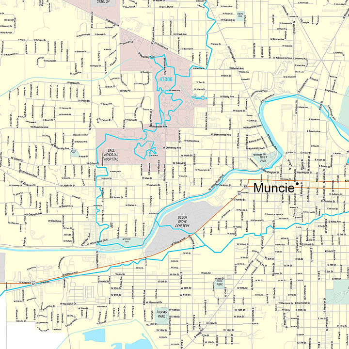 Premium Style Wall Map of Muncie, IN