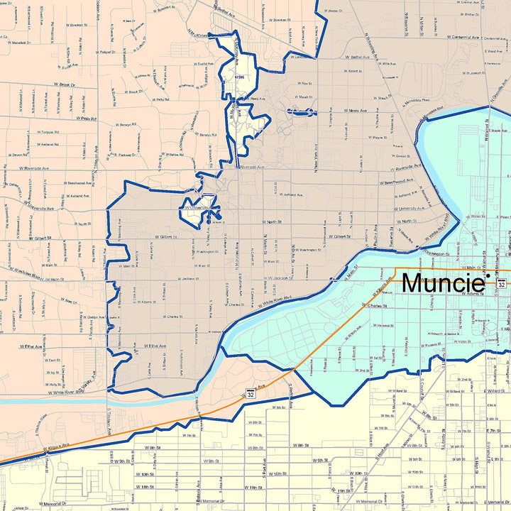 Color Cast Wall Map of Muncie, IN