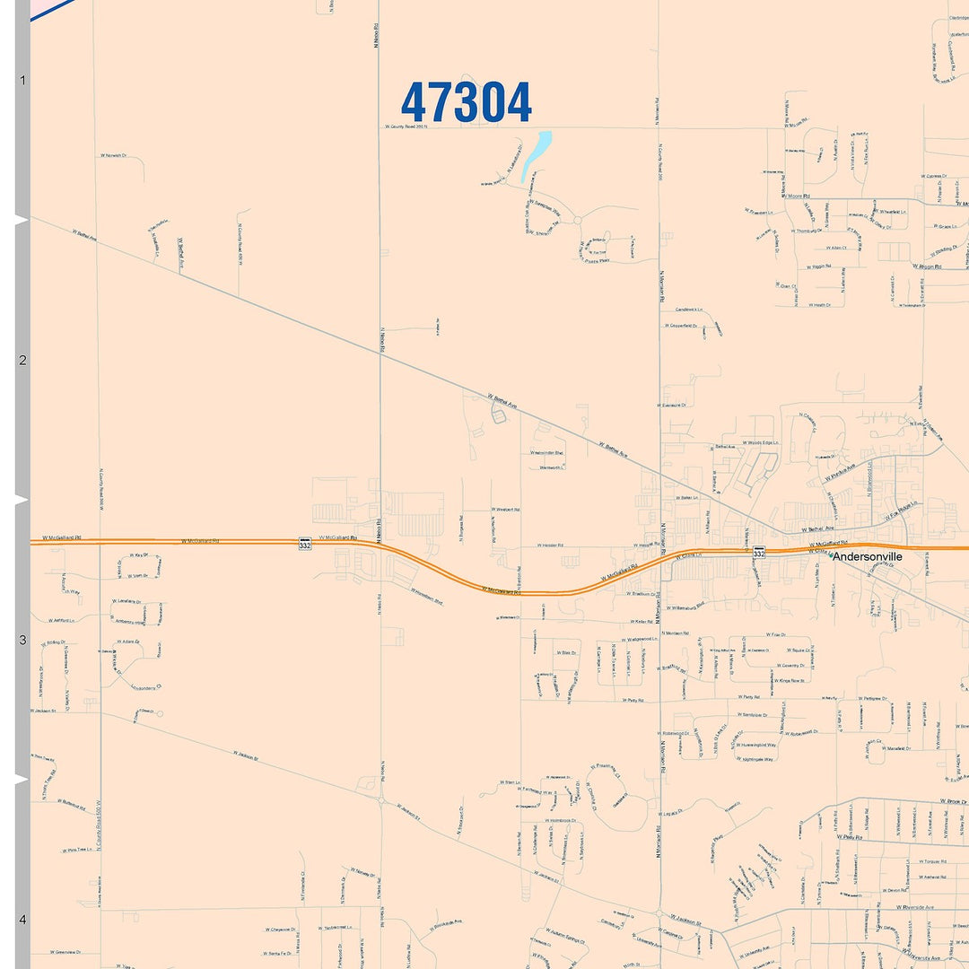 Color Cast Wall Map of Muncie, IN