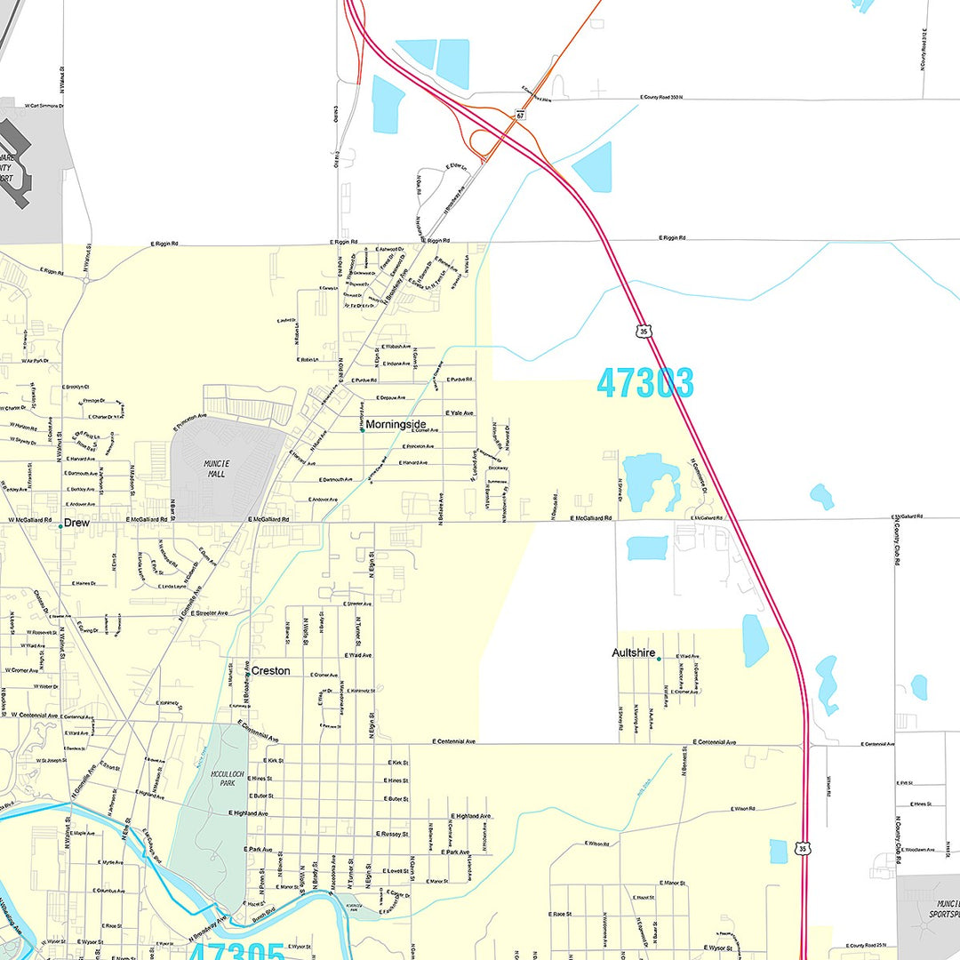 Premium Style Wall Map of Muncie, IN