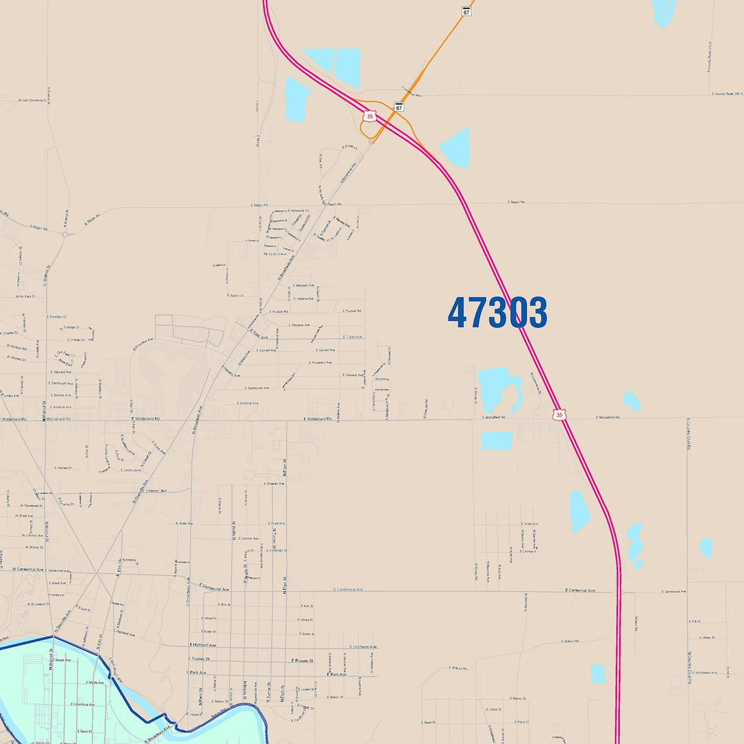 Color Cast Wall Map of Muncie, IN