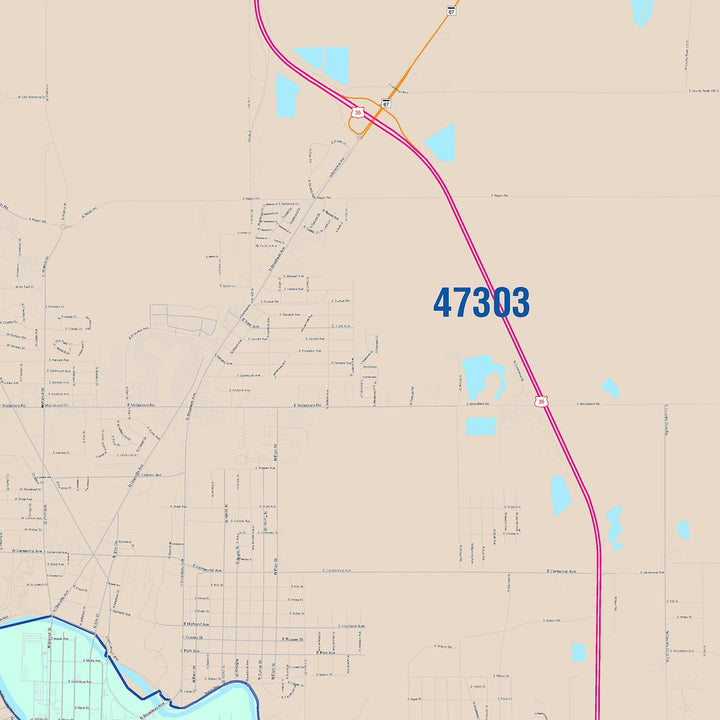 Color Cast Wall Map of Muncie, IN