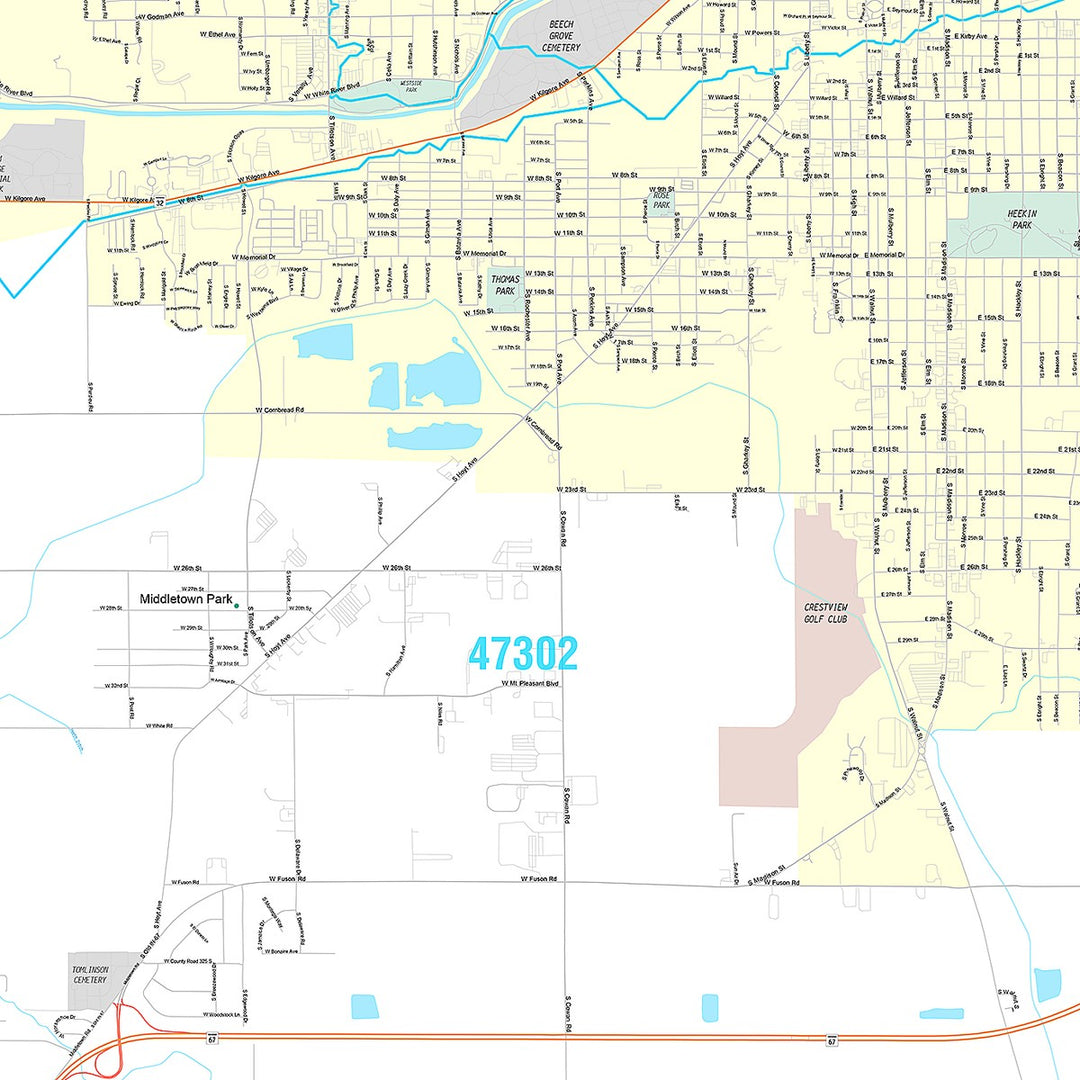 Premium Style Wall Map of Muncie, IN