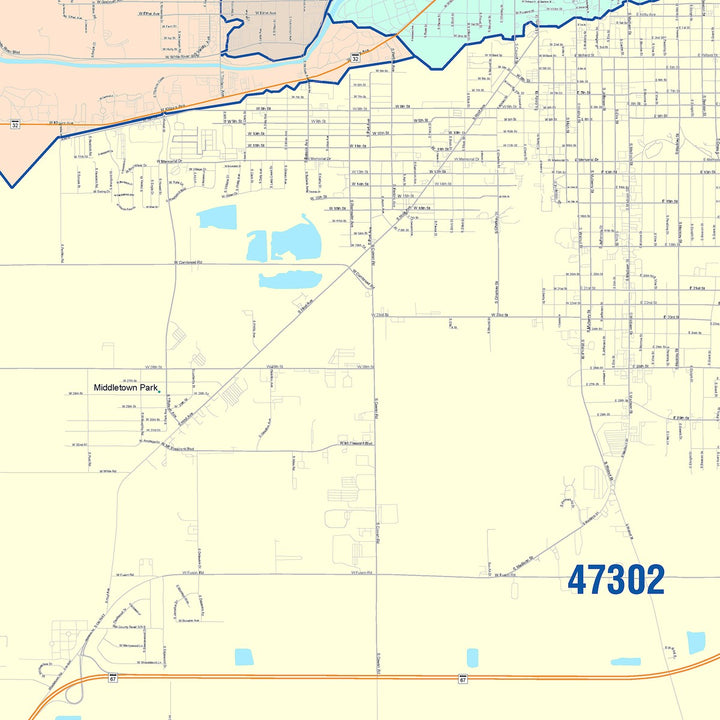 Color Cast Wall Map of Muncie, IN