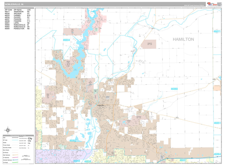 Premium Style Wall Map of Noblesville, IN