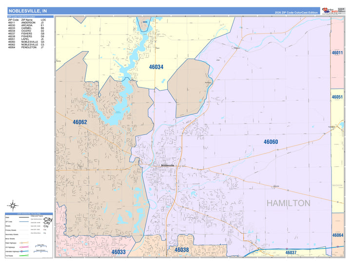 Color Cast Wall Map of Noblesville, IN