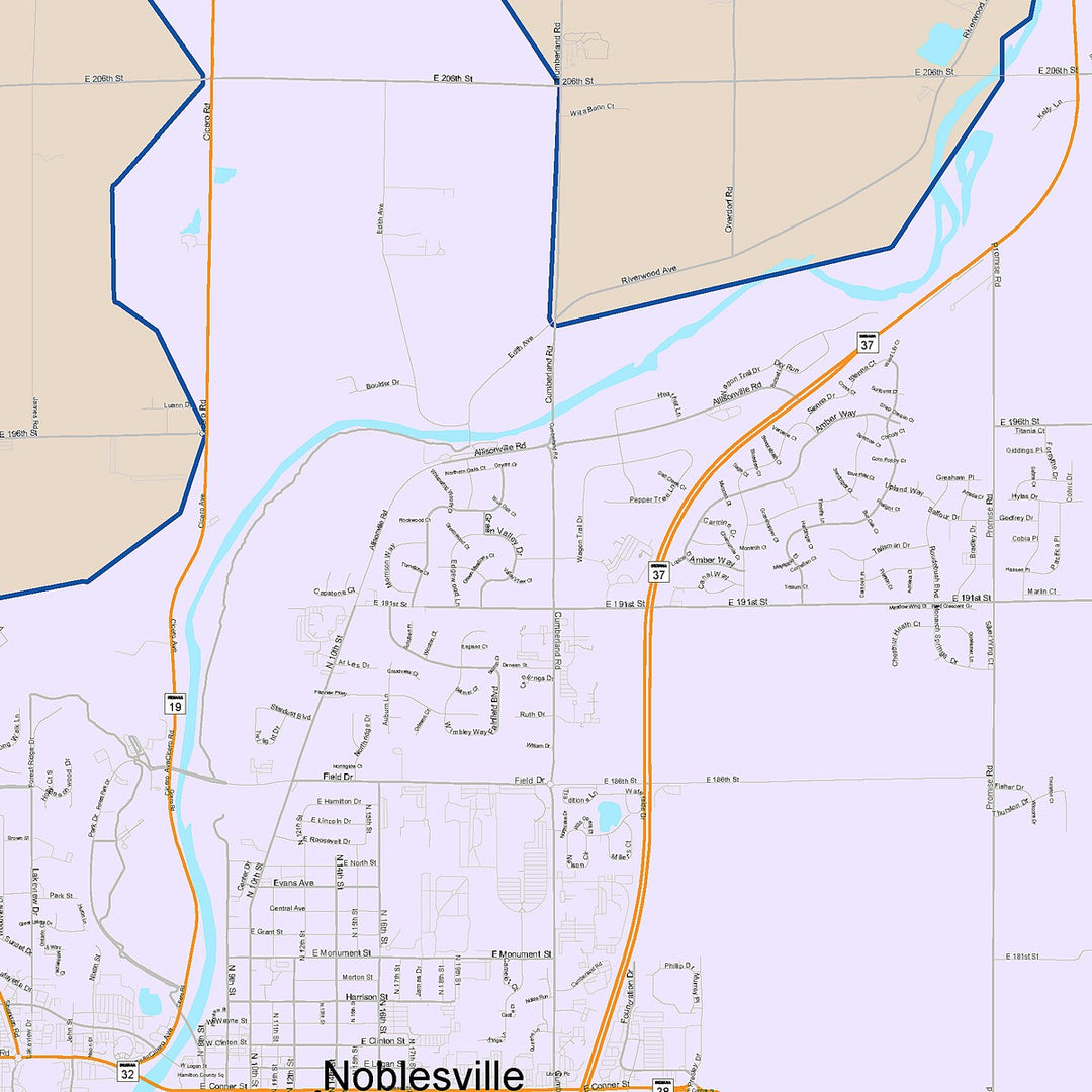 Color Cast Wall Map of Noblesville, IN