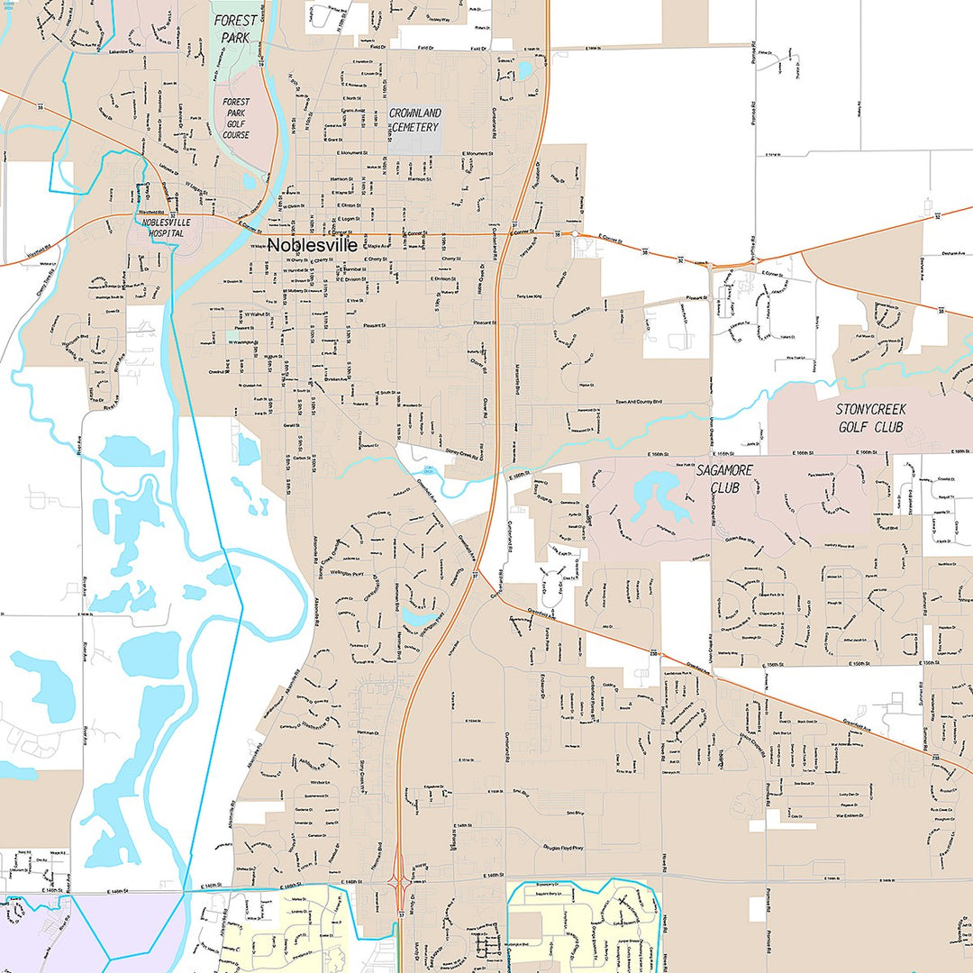 Premium Style Wall Map of Noblesville, IN