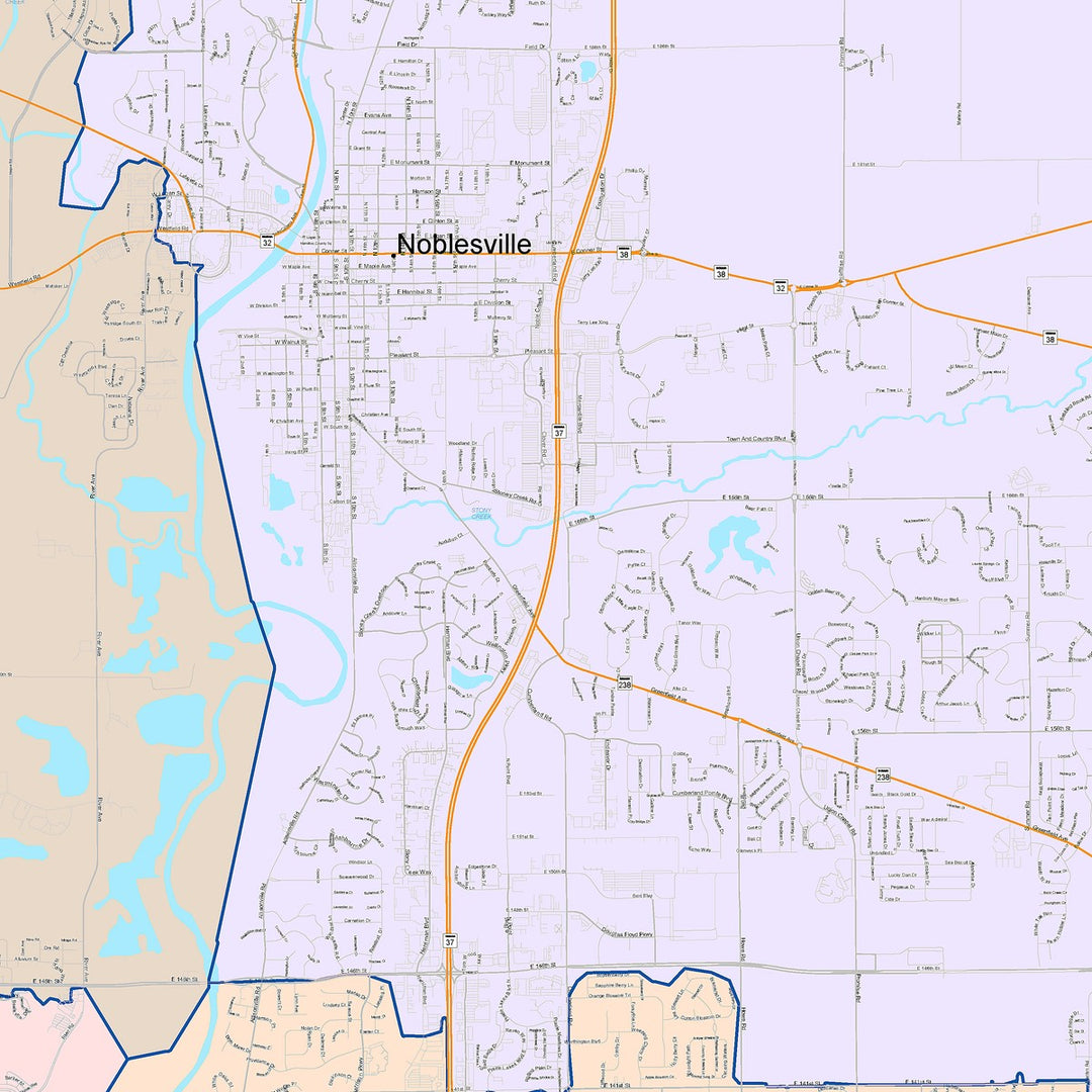 Color Cast Wall Map of Noblesville, IN