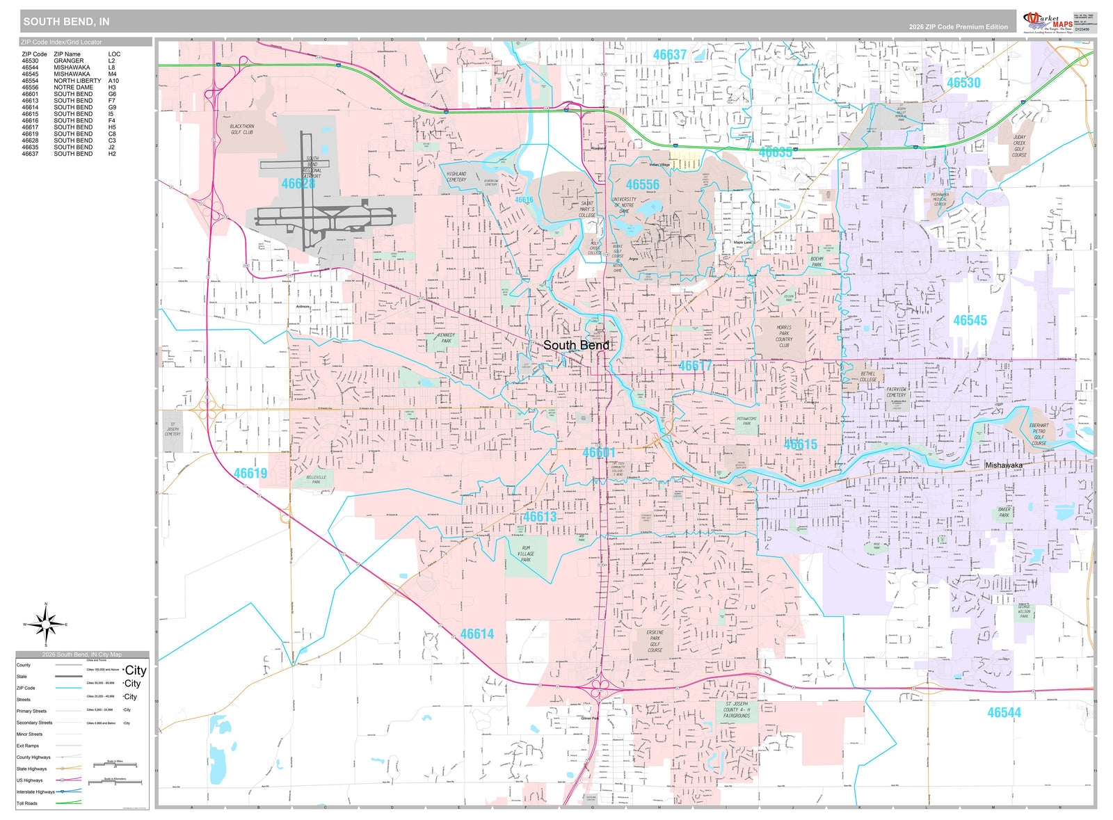 Premium Style Wall Map of South Bend, IN