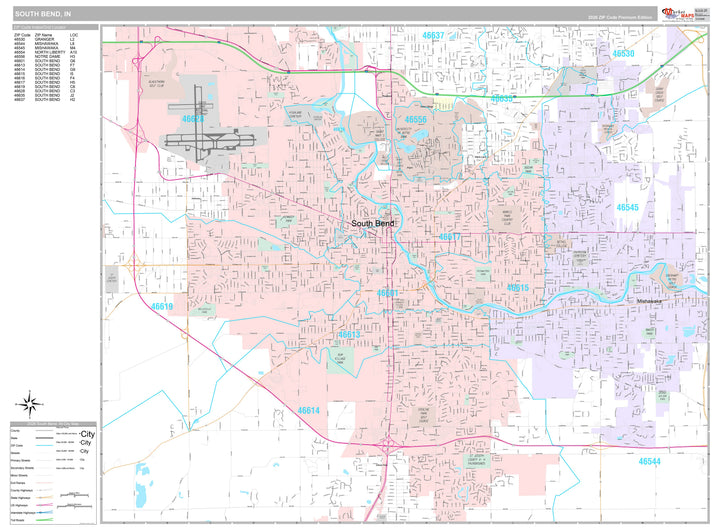 Premium Style Wall Map of South Bend, IN