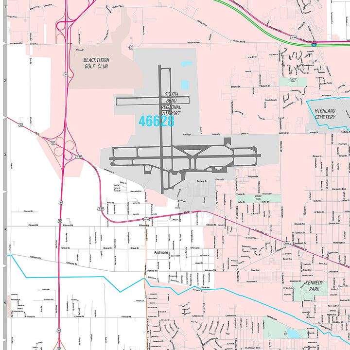 Premium Style Wall Map of South Bend, IN