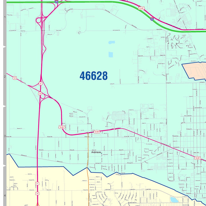 Color Cast Wall Map of South Bend, IN