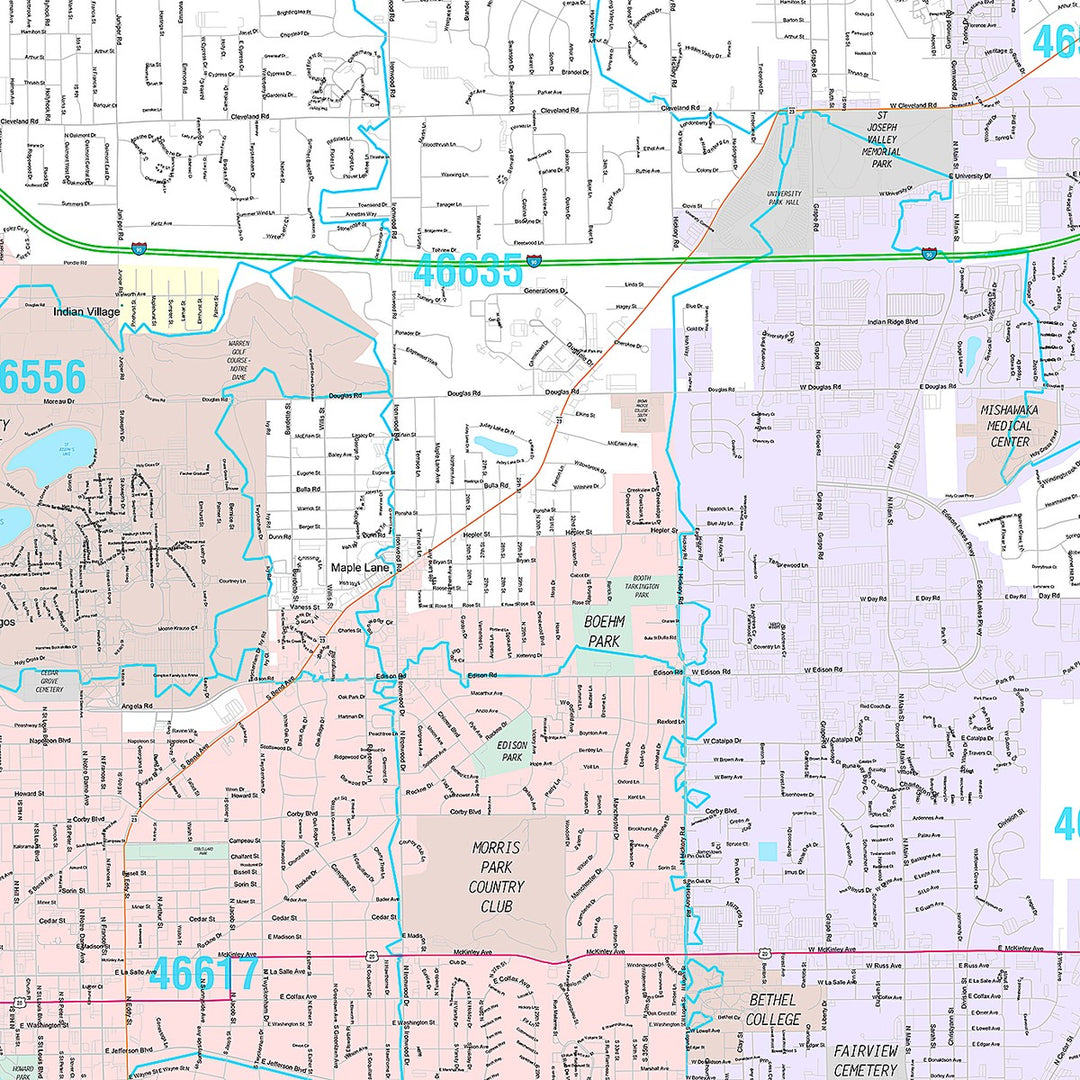Premium Style Wall Map of South Bend, IN