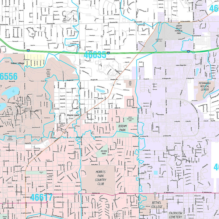 Premium Style Wall Map of South Bend, IN