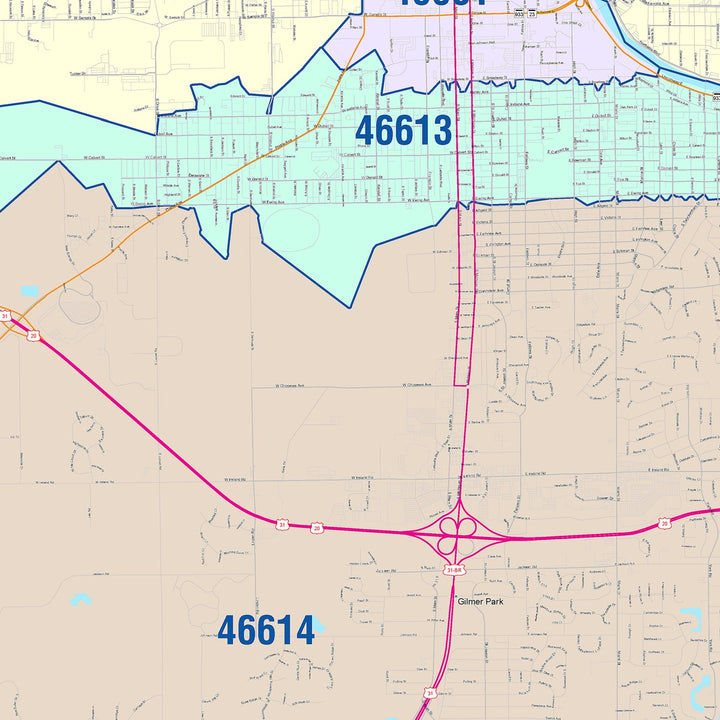 Color Cast Wall Map of South Bend, IN