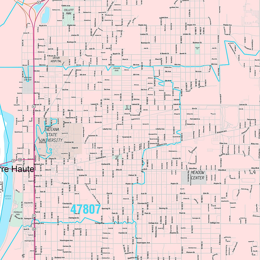 Premium Style Wall Map of Terre Haute, IN