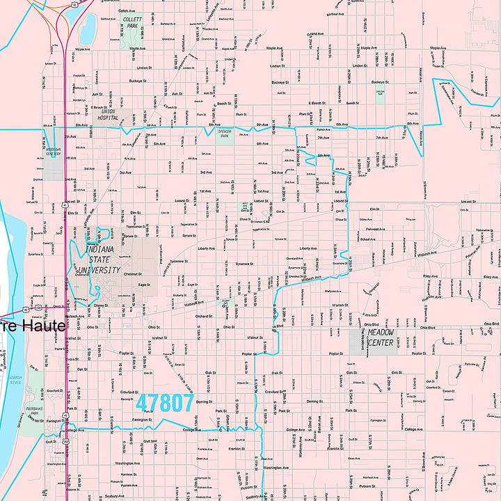 Premium Style Wall Map of Terre Haute, IN