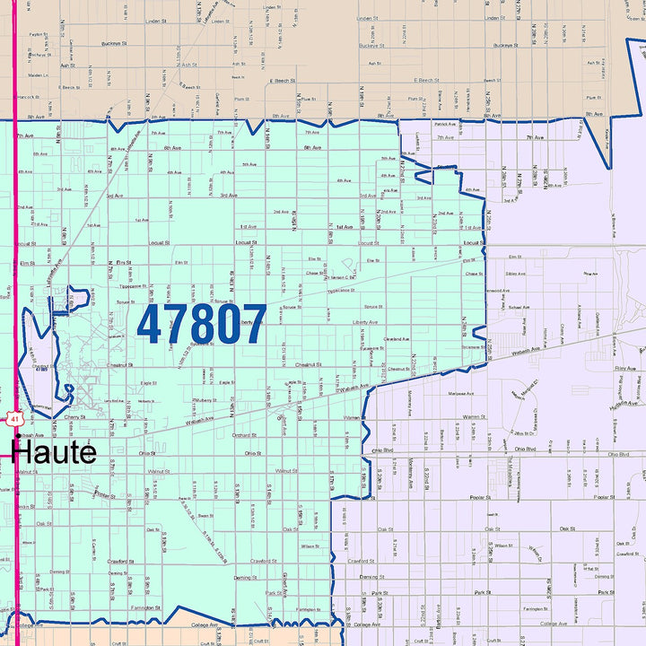 Color Cast Wall Map of Terre Haute, IN