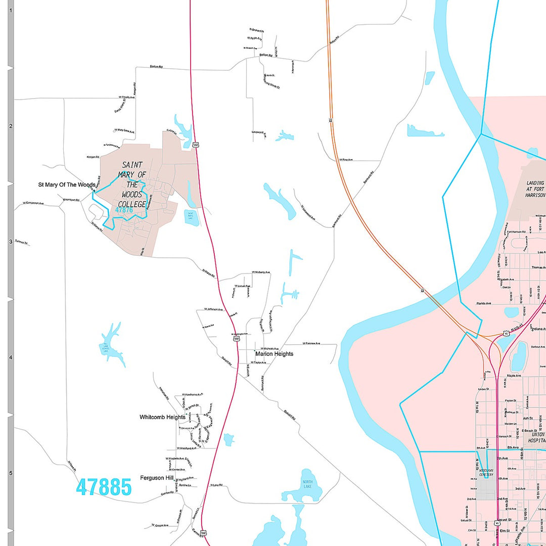 Premium Style Wall Map of Terre Haute, IN