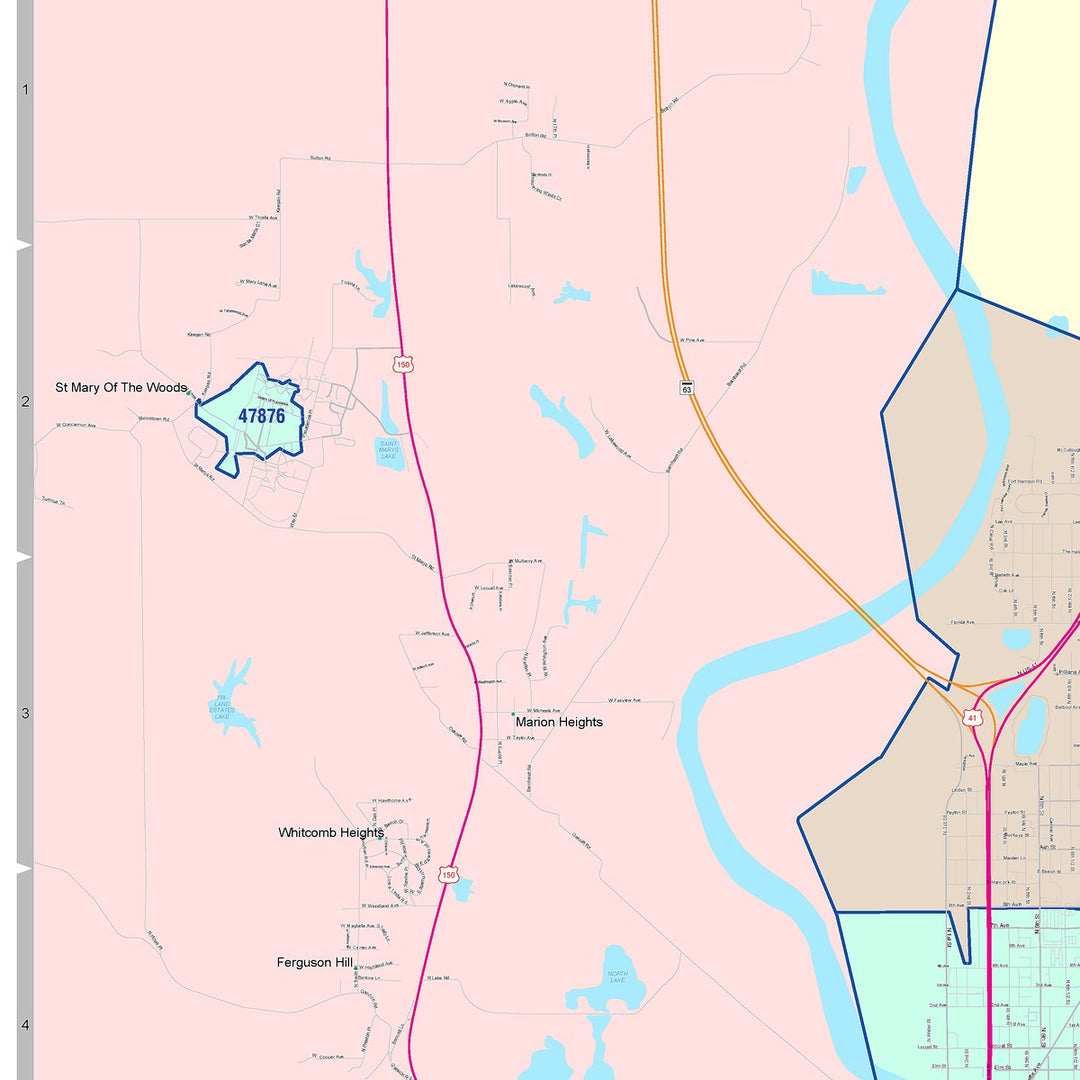 Color Cast Wall Map of Terre Haute, IN