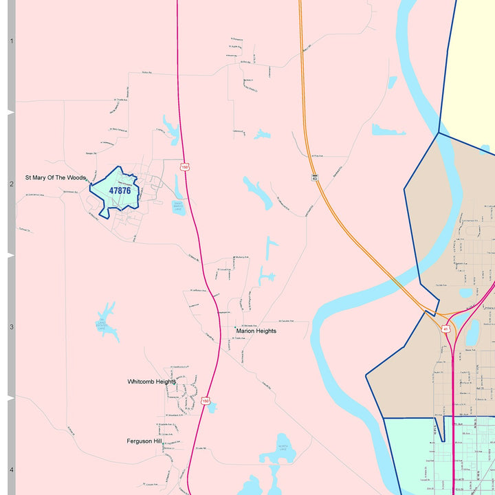 Color Cast Wall Map of Terre Haute, IN