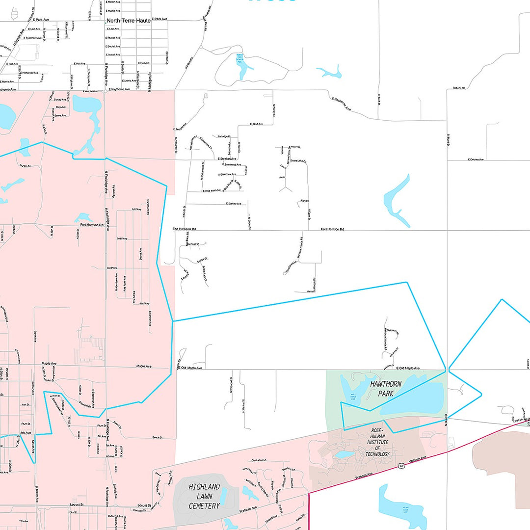 Premium Style Wall Map of Terre Haute, IN