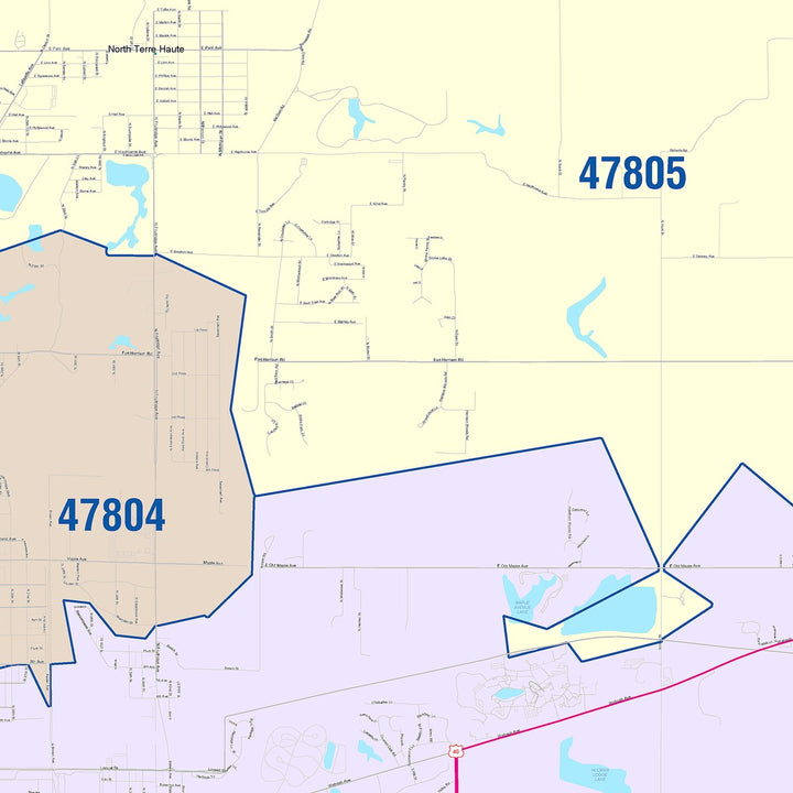 Color Cast Wall Map of Terre Haute, IN