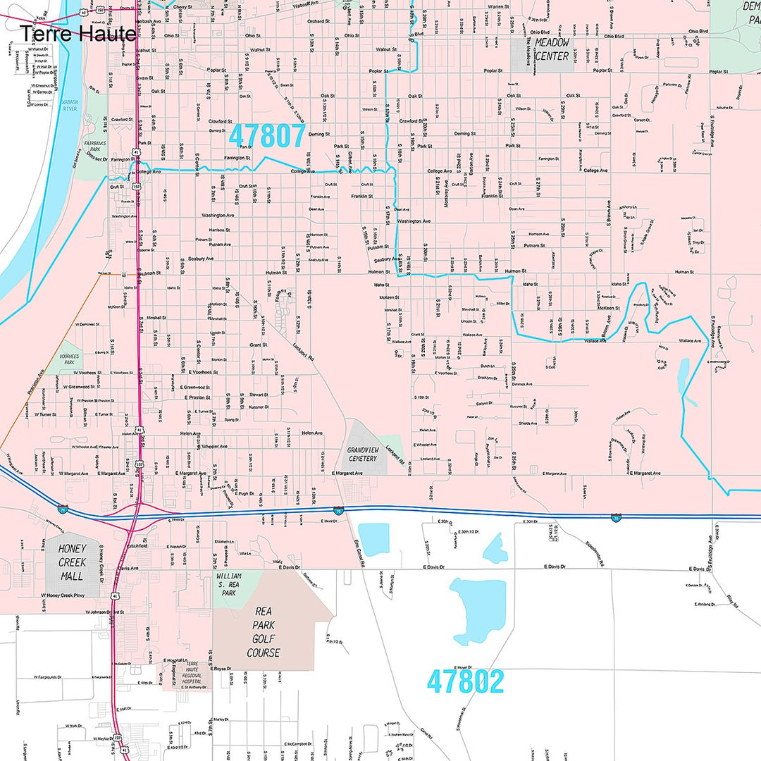 Premium Style Wall Map of Terre Haute, IN