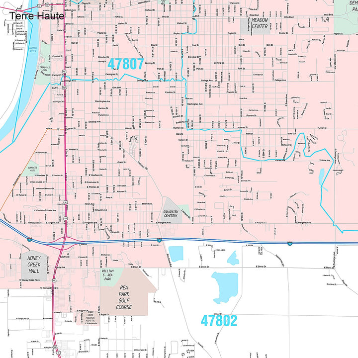 Premium Style Wall Map of Terre Haute, IN