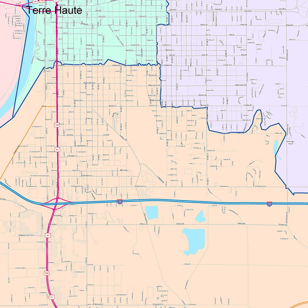 Color Cast Wall Map of Terre Haute, IN