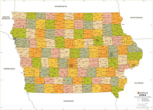 Iowa Zip Code Map with Counties