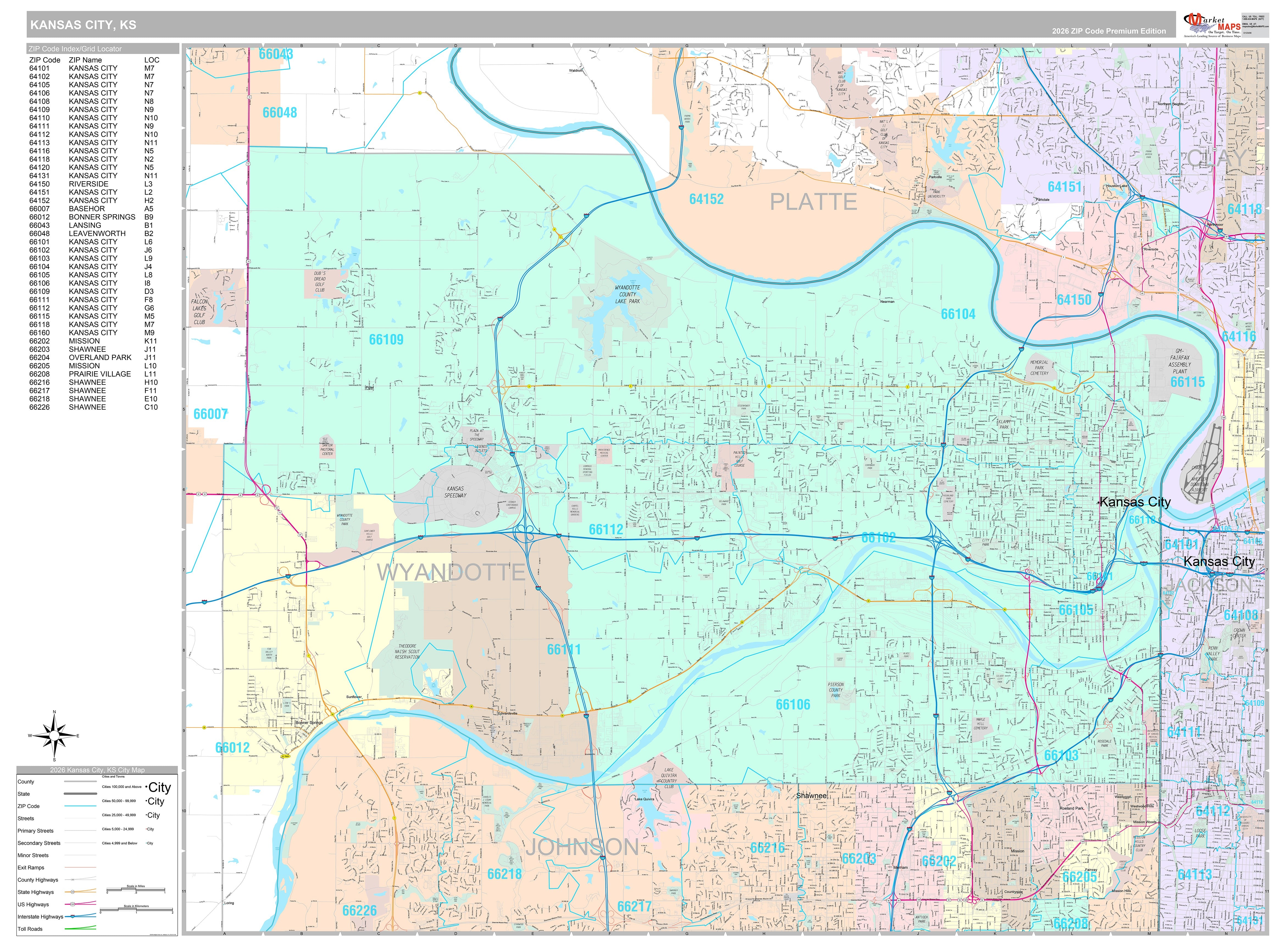 Premium Style Wall Map of Kansas City, KS – American Map Store
