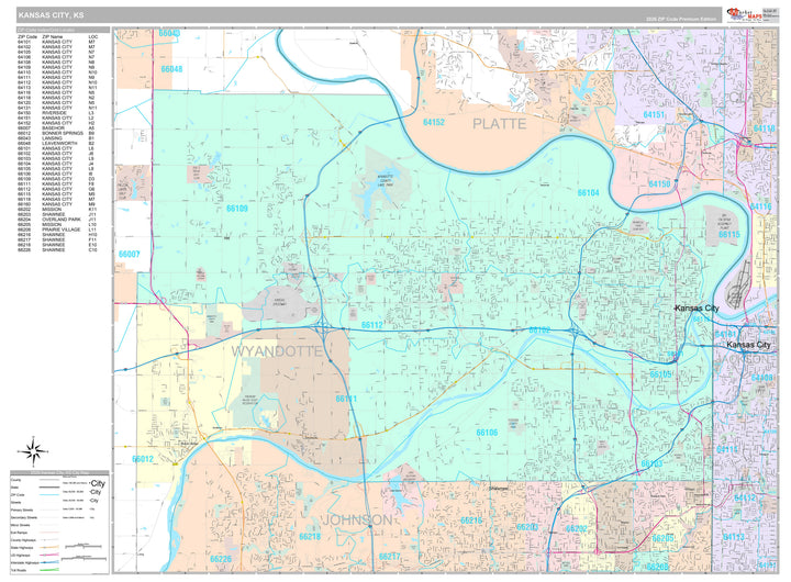 Premium Style Wall Map of Kansas City KS