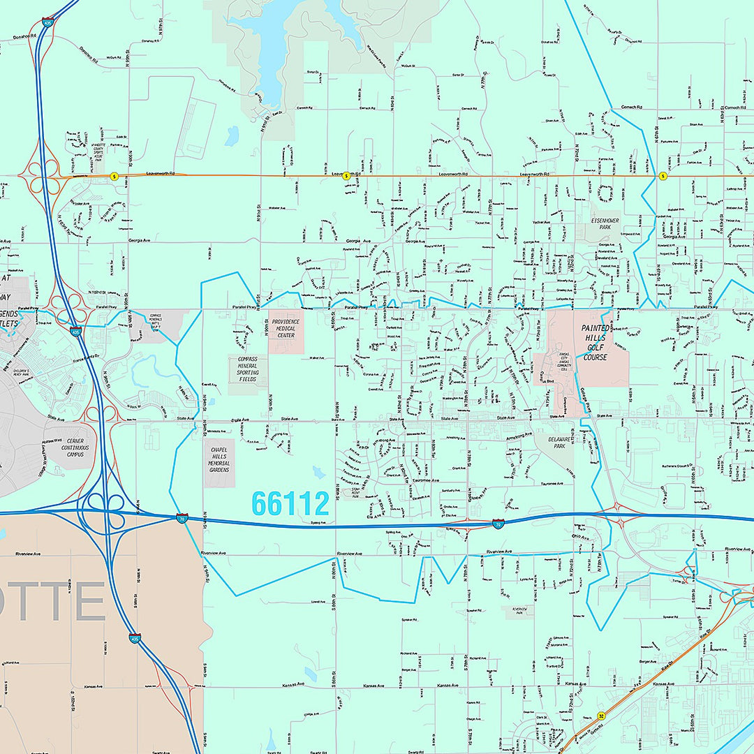 Premium Style Wall Map of Kansas City KS
