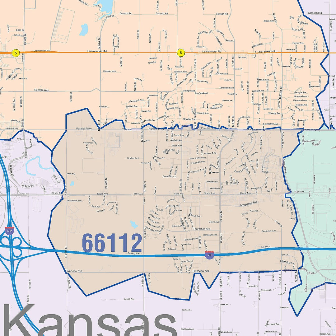 Colorcast Zip Code Style Wall Map of Kansas City, KS – American Map Store