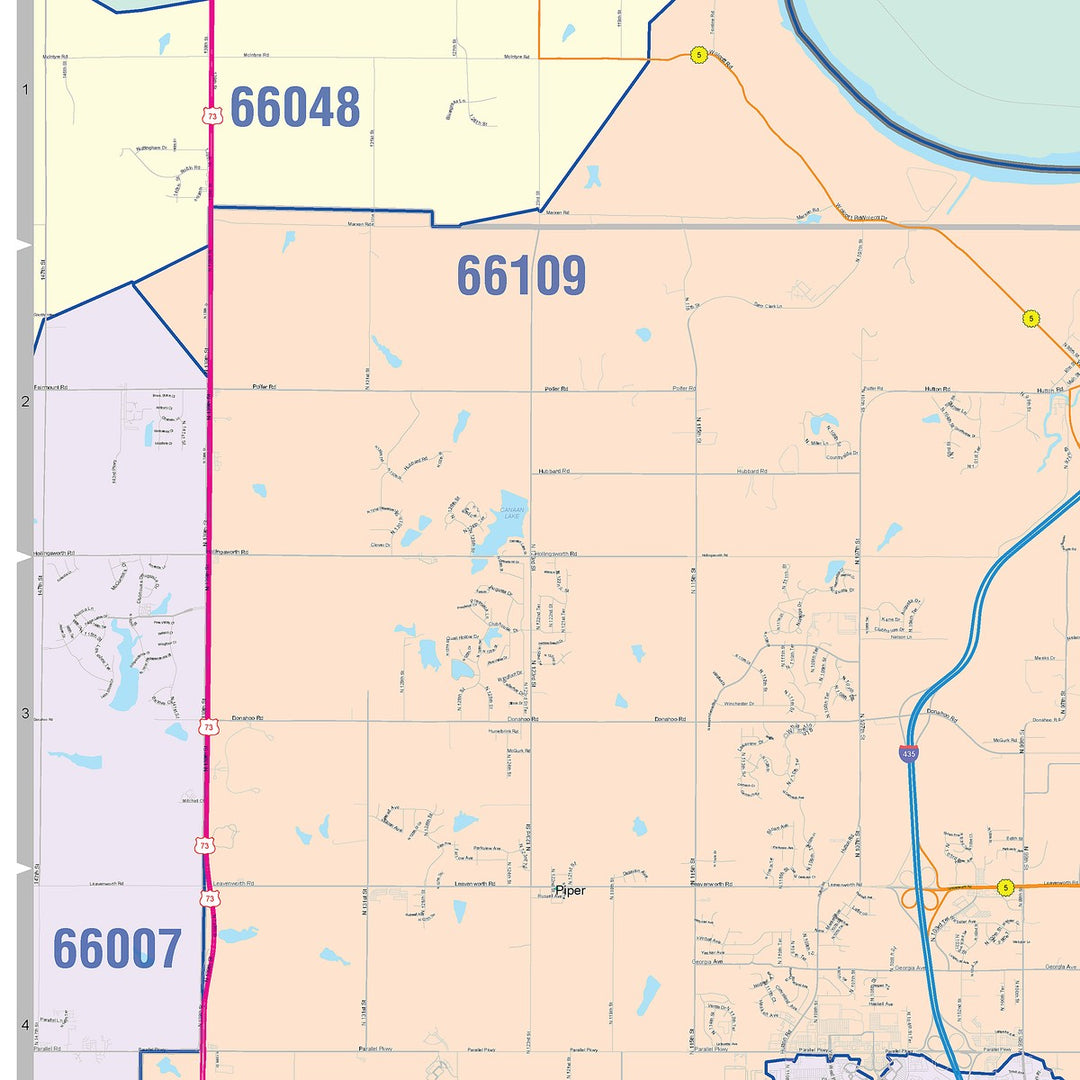 Colorcast Zip Code Style Wall Map of Kansas City, KS – American Map Store