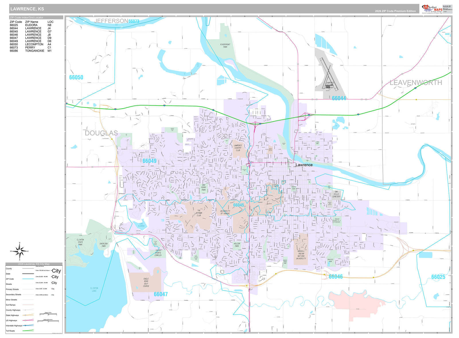 Premium Style Wall Map of Lawrence, KS