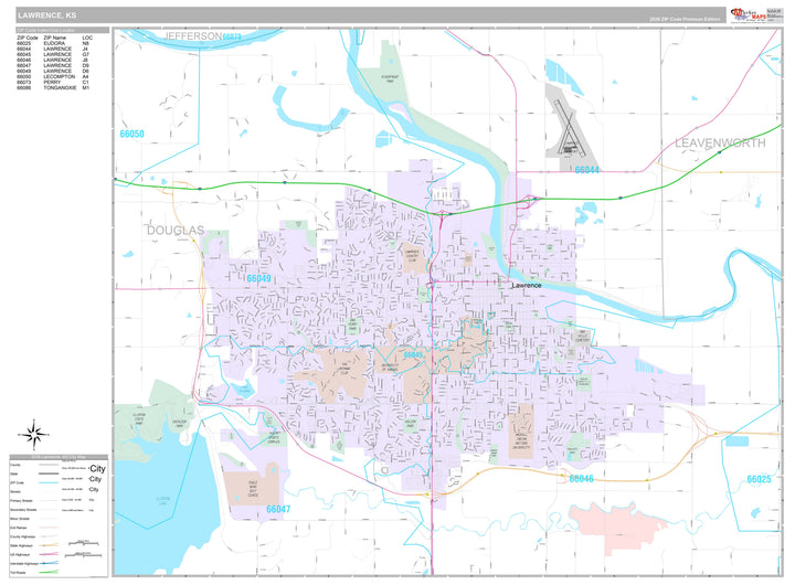 Premium Style Wall Map of Lawrence, KS