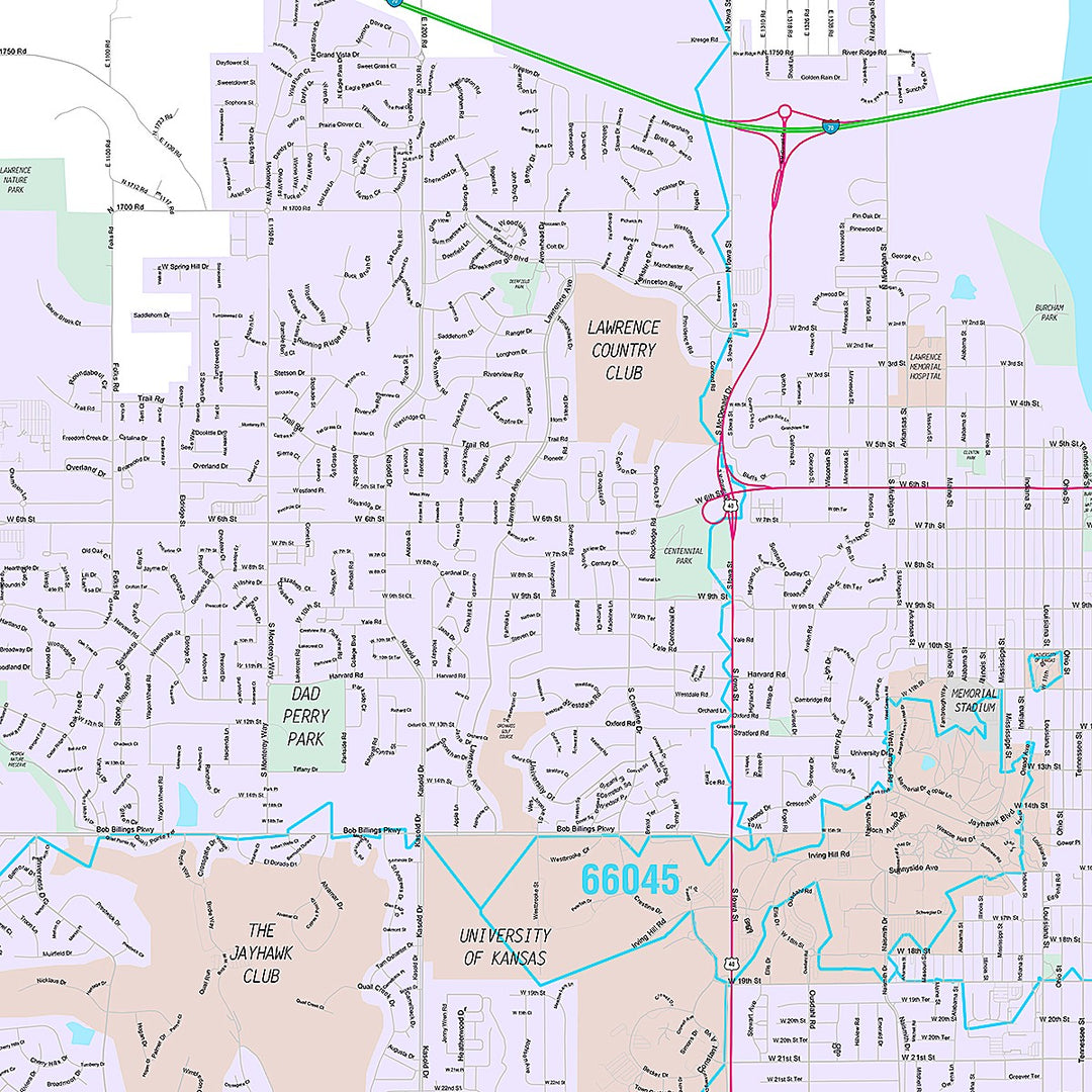 Premium Style Wall Map of Lawrence, KS
