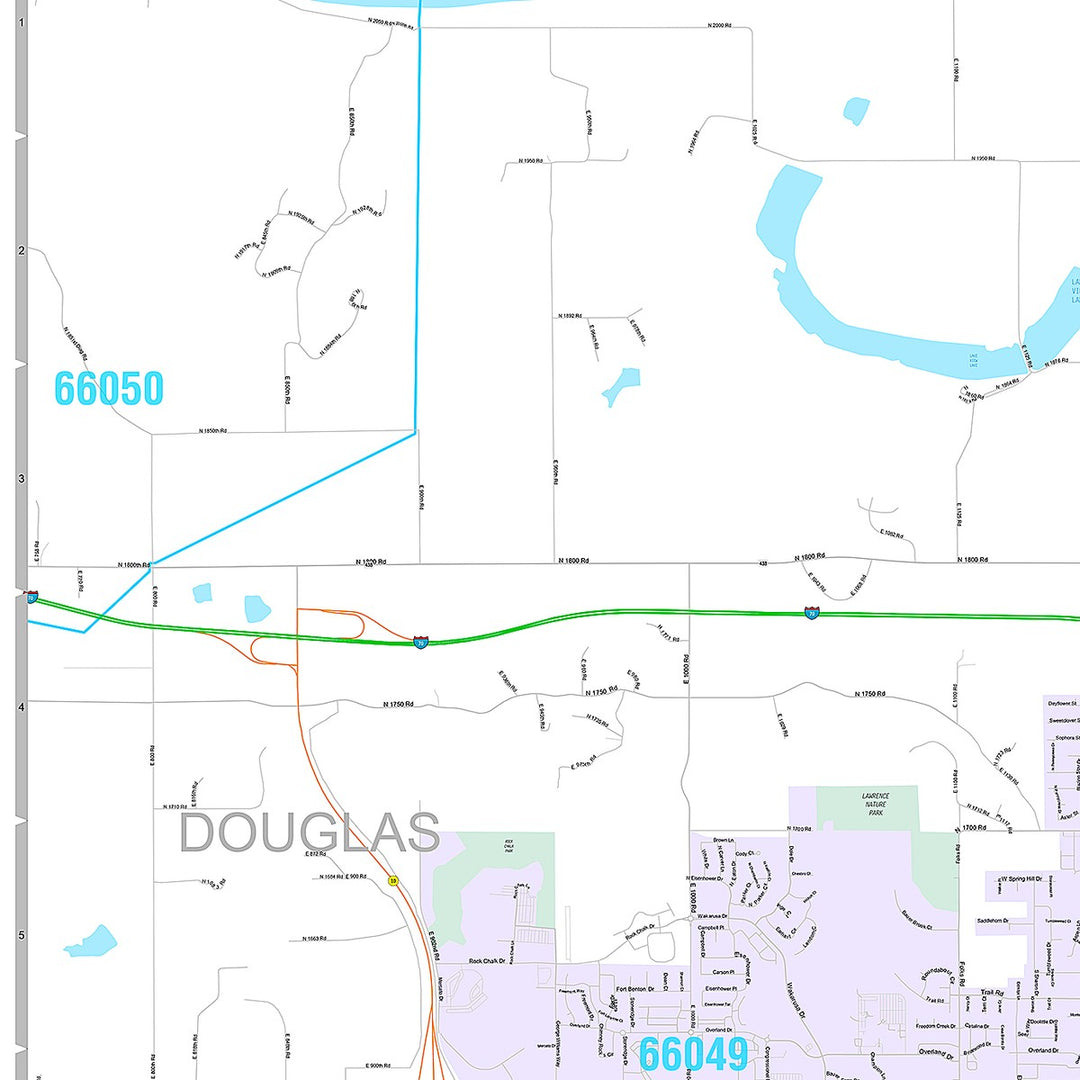 Premium Style Wall Map of Lawrence, KS