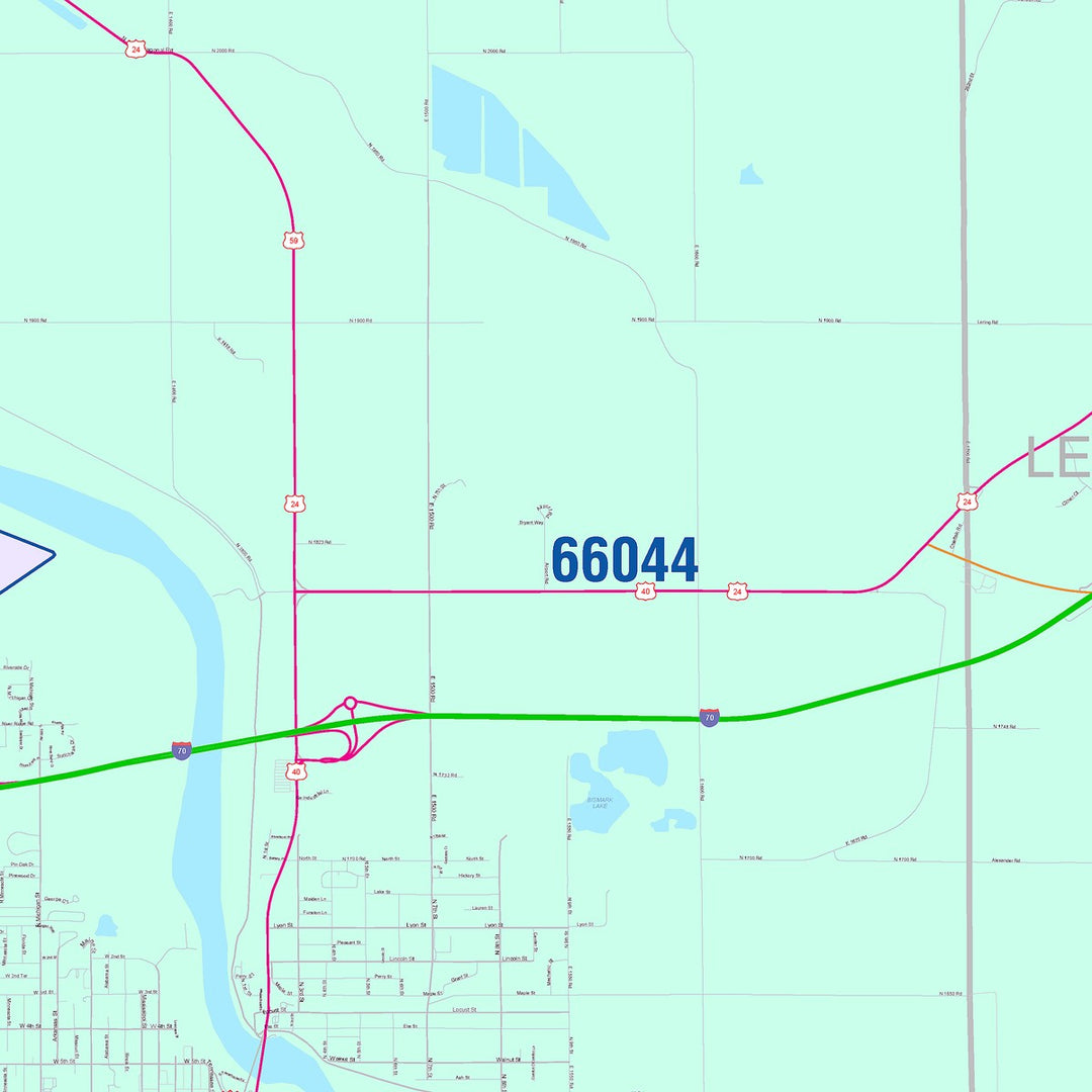 Color Cast Zip Code Style Wall Map of Lawrence, KS