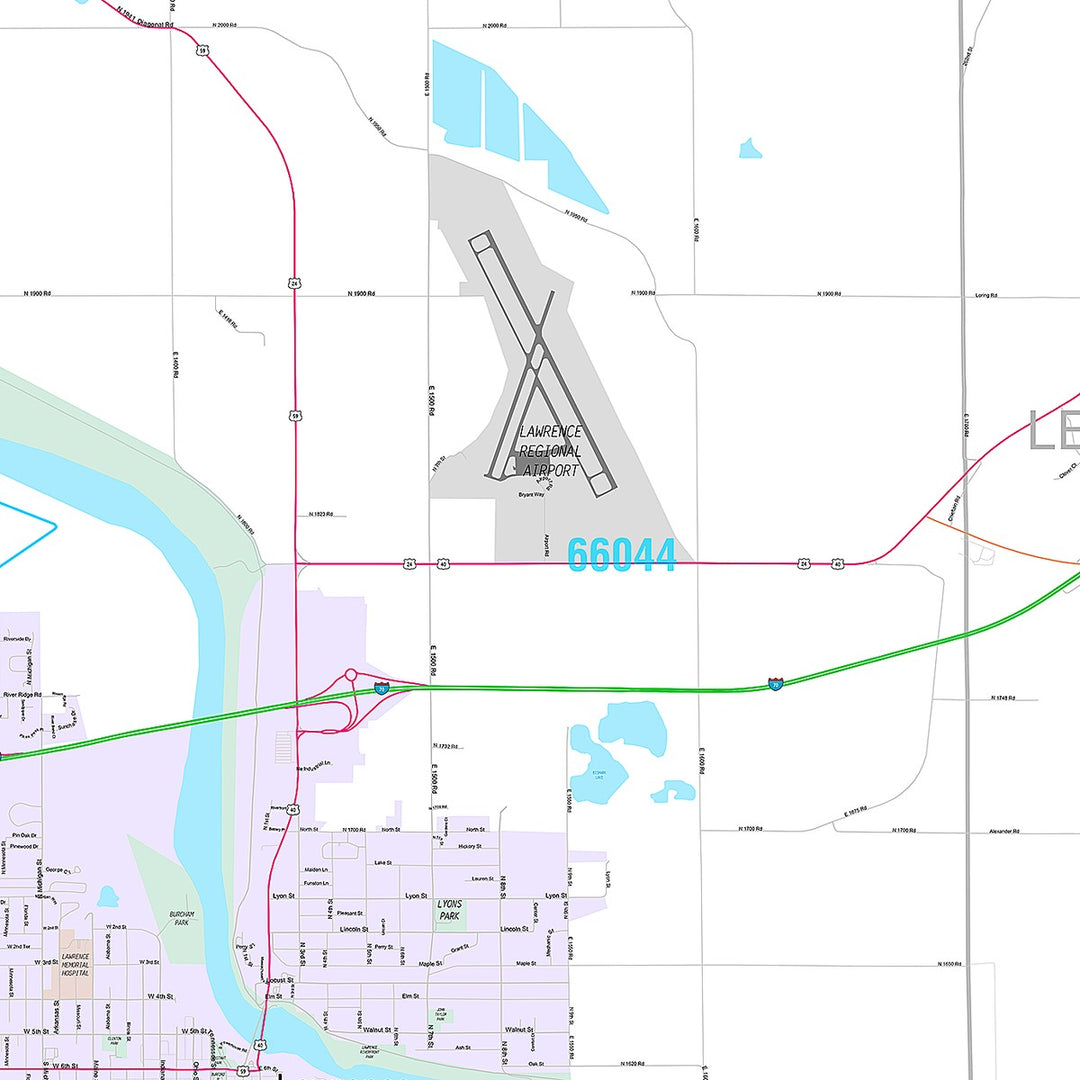 Premium Style Wall Map of Lawrence, KS