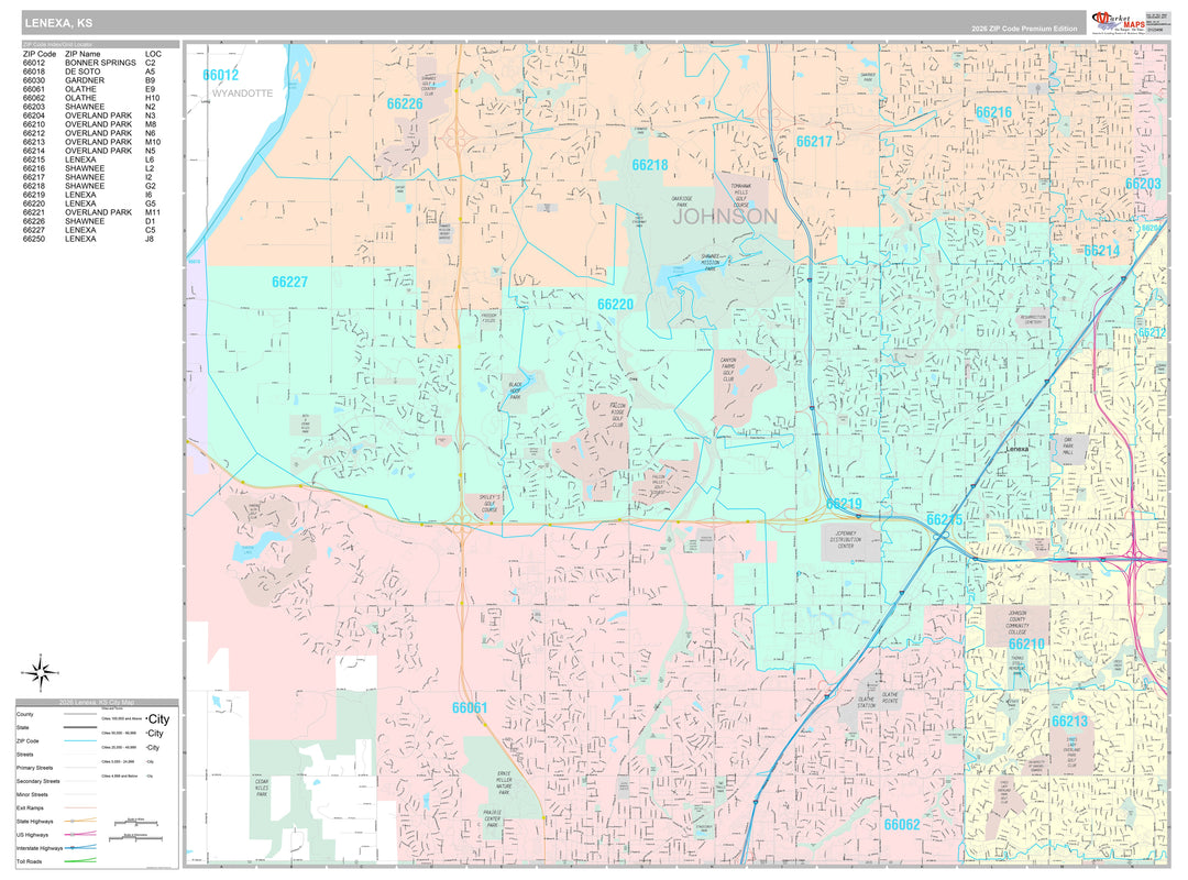 Premium Style Wall Map of Lenexa, KS